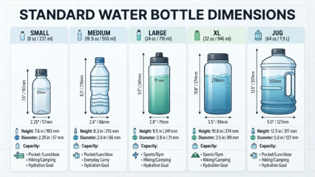Standard Water Bottle Dimensions Chart