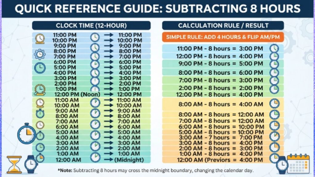 A Quick Reference for Subtracting 8 Hours